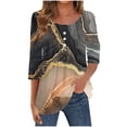 thumbnail image 2 of Vetsdori Womens Three Quarter Sleeve Tops Tunic Button up Pullover Casual Graphic,Pleated Summer T-shirts for Womens Crew Neck, 2 of 5