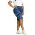 thumbnail image 5 of QERINTE Women Plus Size Jean Shorts Cargo Bermuda Shorts High Rise Casual Stretchy Womens Long Denim Shorts Summer Jorts, 5 of 6