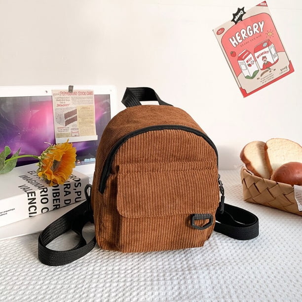 Mini mochila pequeña bonita para mujer, bolsa de cosméticos de textura, mochila escolar versátil para estudiantes, bolsa de libros de pana de Color sólido Fivean unisex