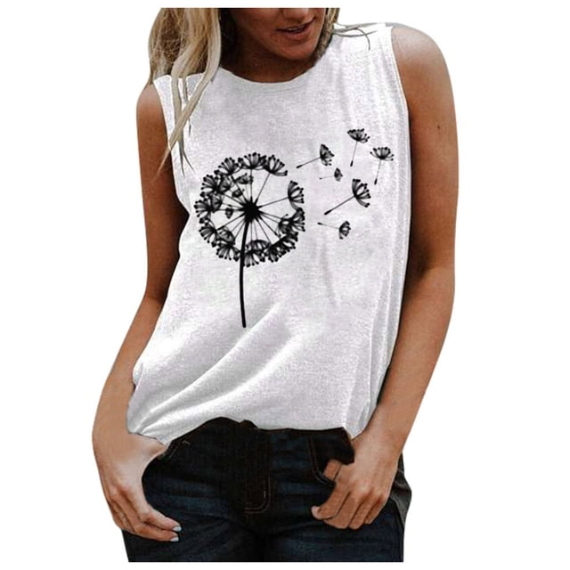 Pompotops Mode Femme Été Imprimé Lettre Col Rond Sans Manches T-shirt Décontracté