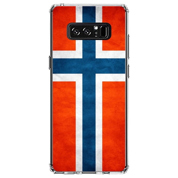 DistinctInk Clear Shockproof Hybrid Case for Samsung Galaxy Note 8 - TPU Bumper, Acrylic Back, Tempered Glass Screen Protector - Norway Old Flag Red White Blue - Norway