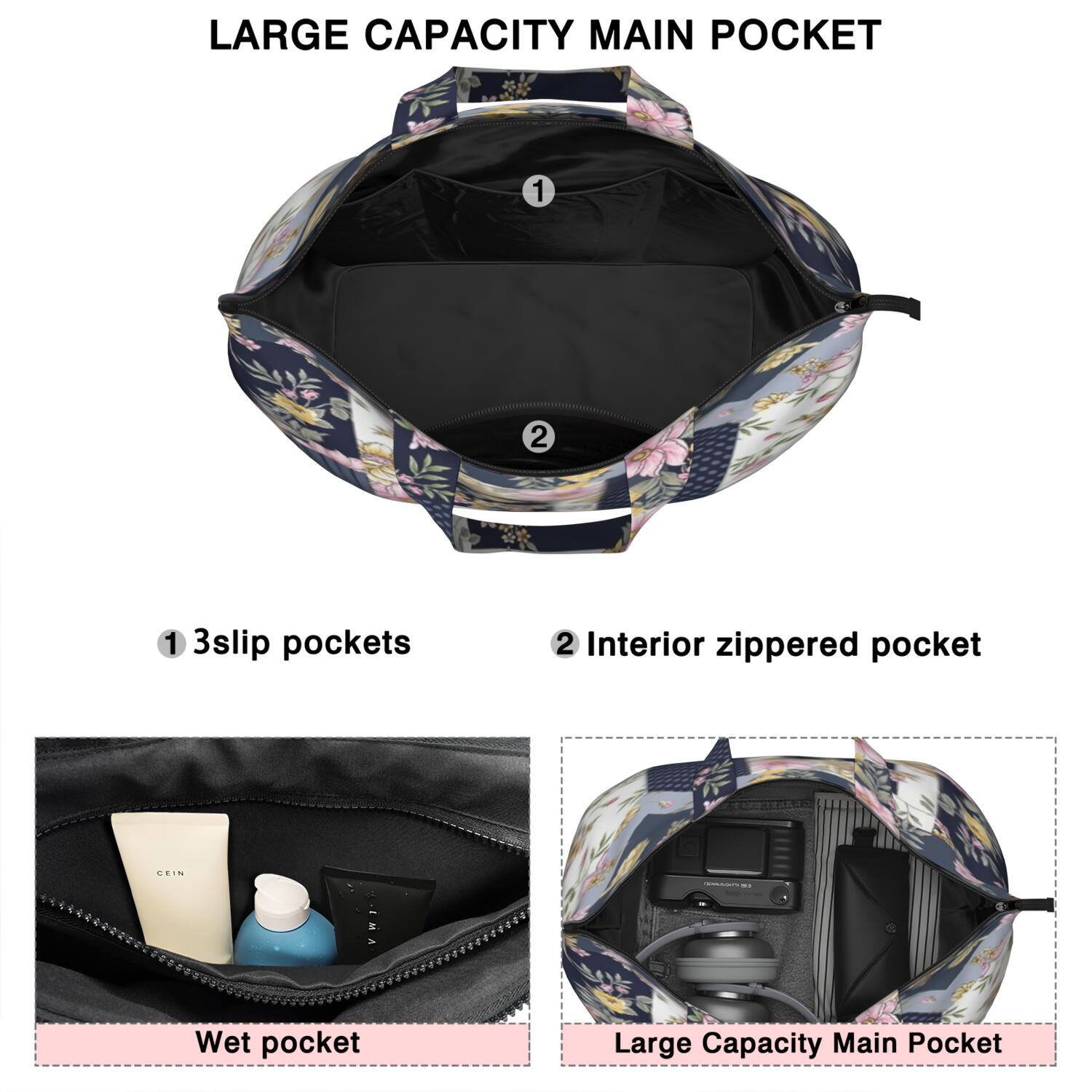 Pioneer Flower Floral Print Pattern Travel Tote Bags for Women Carry On,Large Weekender Bags for Women Travel,Multi Functional Duffle Bag for Work,Shopping,Sports