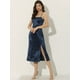 thumbnail image 2 of Vestido a media pierna de cóctel ceñido al cuerpo con dobladillo con abertura y tirantes finos sin mangas de satén sexy para mujer Azul oscuro L, 2 of 5