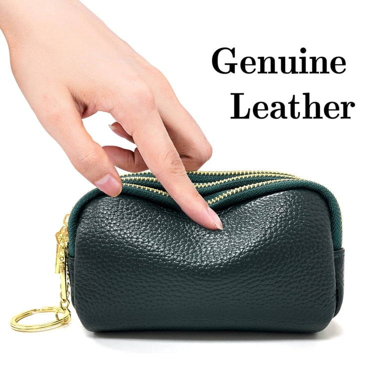 Women Leather Coin Purse, Small 3 Zippered Change Pouch Wallet