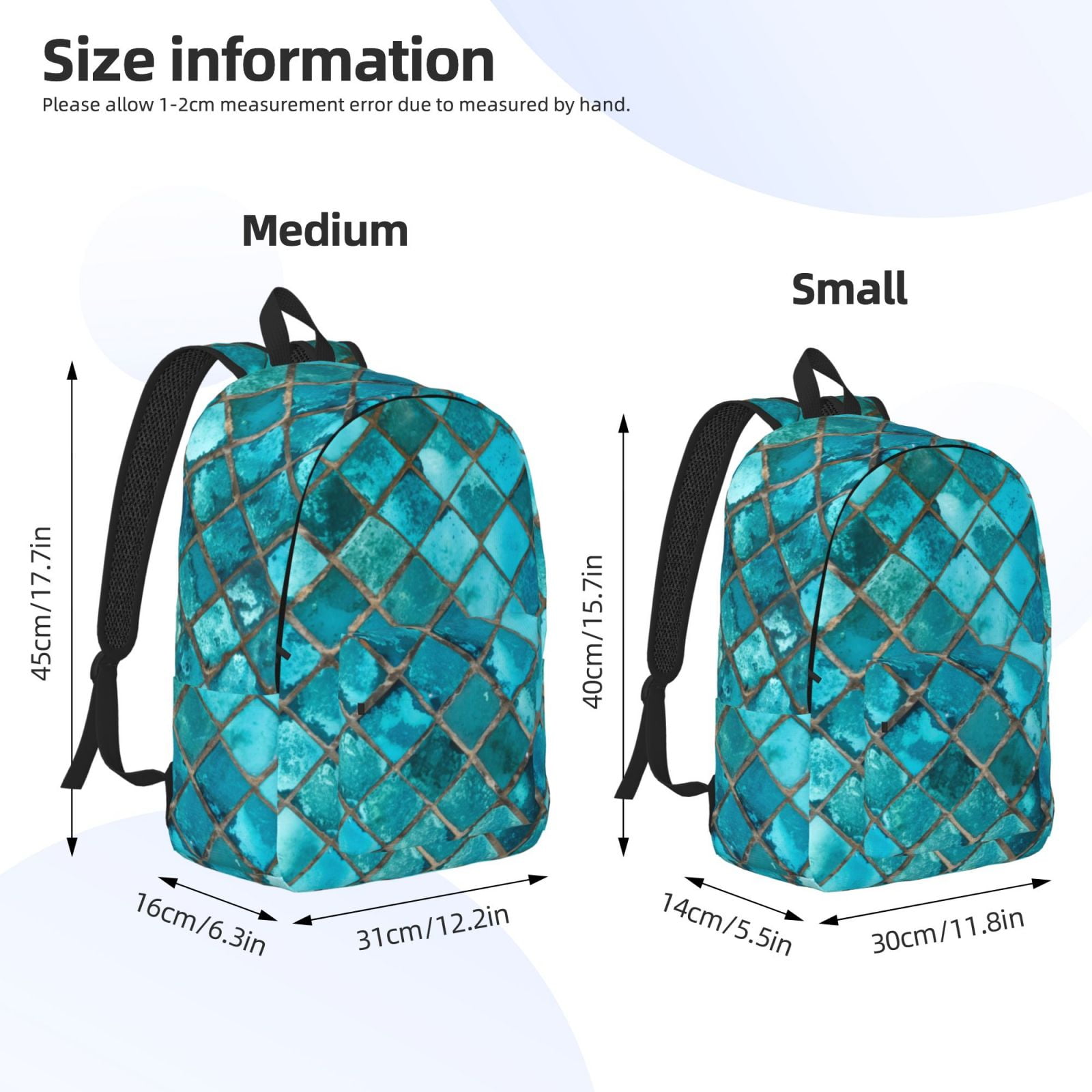 Qokaie Square Glass Mosaic Pattern Canvas Backpack Travel Daypack