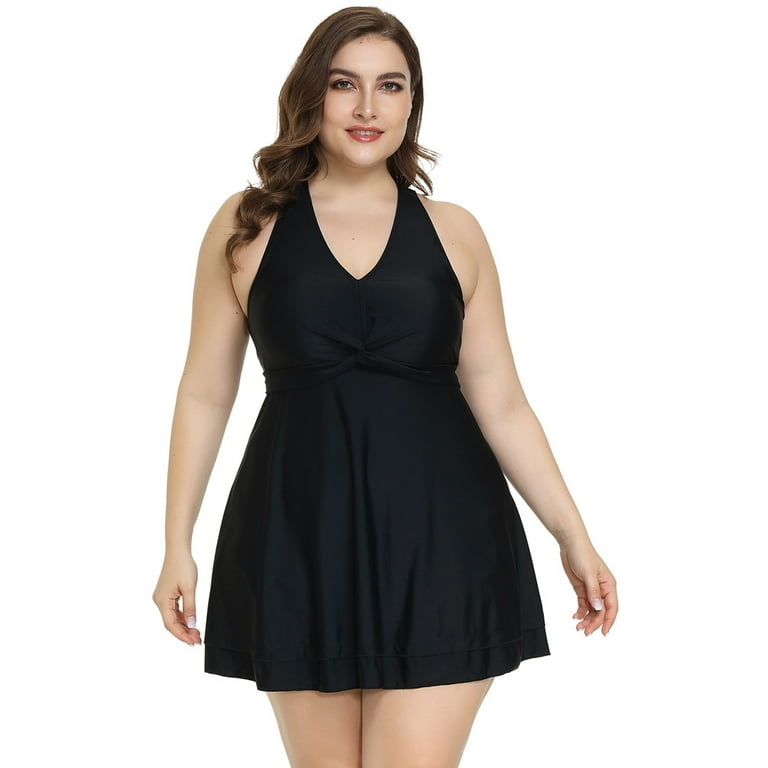 Hanna Nikole Women's Plus Size Swimdress with Bow-Knot Two Piece Cross Back  Tankini Swimsuit Push Up Bra Padded 16W-26W - Walmart.com