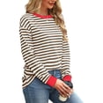 thumbnail image 2 of WEAIXIMIUNG Sweat à Fermeture Éclair Femme Sans Capuche Mode Couleur Contrastée Ample Col Rond Rayé Manches Longues Haut Décontracté pour Femme, 2 of 8