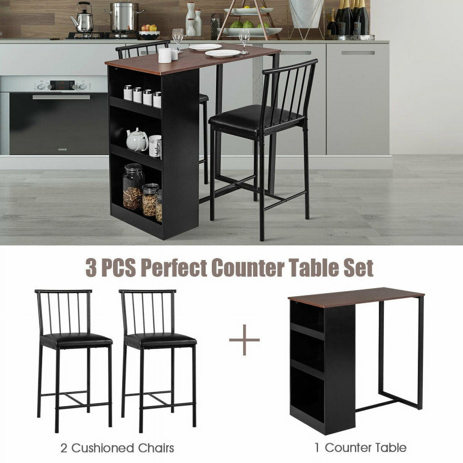 Finihen Dining Set, Dining Table Set, 3 Piece Counter Height Pub, for Home, Restaurant, Brown Finihen Dining Set, Dining Table Set, 3 Piece Counter Height Pub, for Home, Restaurant, Brown