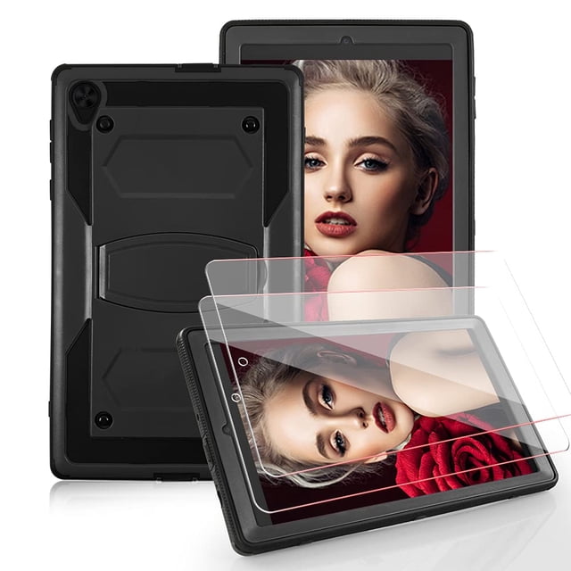 Mignova for Alcatel Joy Tab 2 Case,Shock-Resistant Drop-Proof and Shock-Resistant Rugged case(with Stand), for Alcatel Joy Tab 2/TCL Tab 8 Inch+Tempered Glass Screen Protector (Black, 2 Pack)