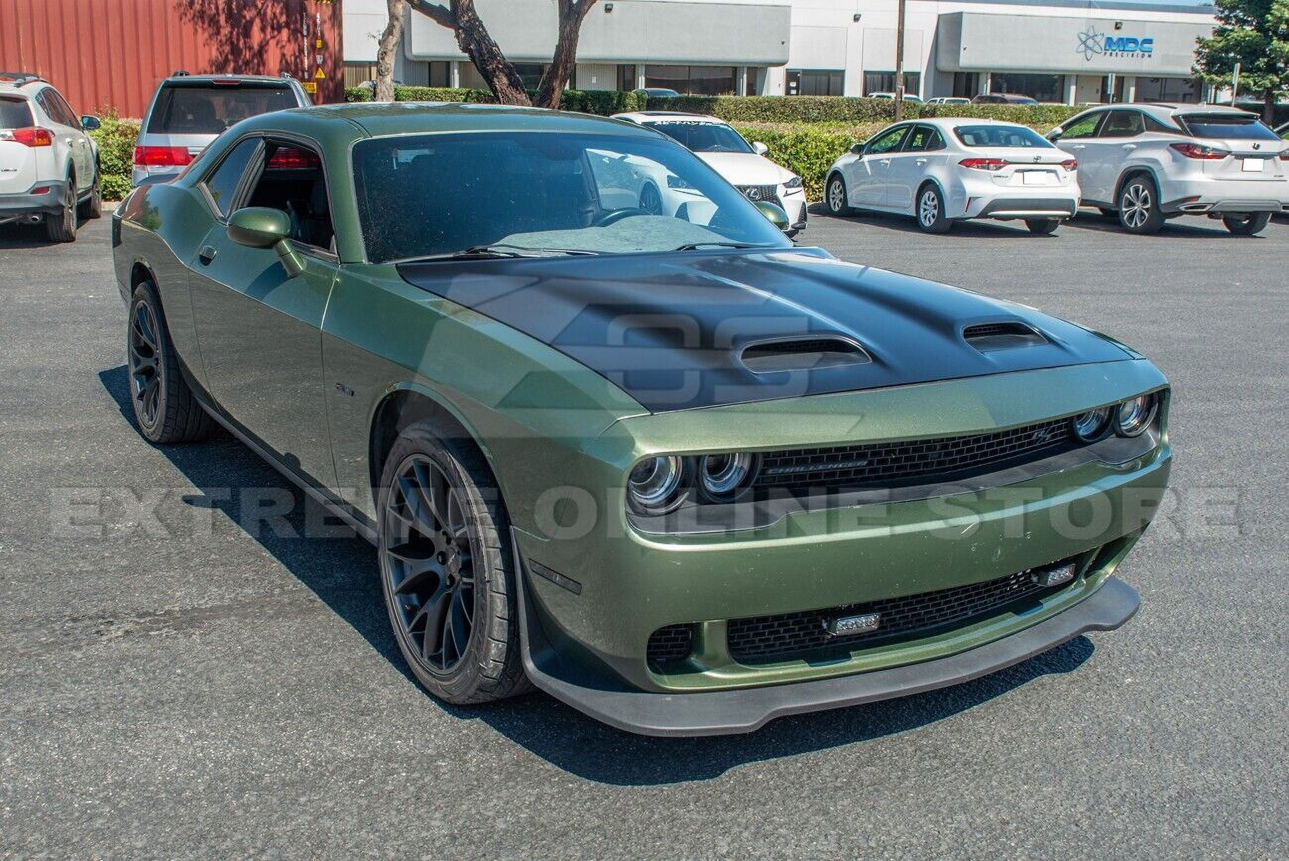 Replacement For 2008-Present Dodge Challenger Models | SRT Hellcat Redeye Style Aluminum - Primed Black Replacement Front Air Vented Scoop Hood Cover HOOD-711-ALUMINUM