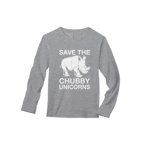 TeeStars - Save the Chubby Unicorns Rhino Funny Long Sleeve T-Shirt XX-Large Gray