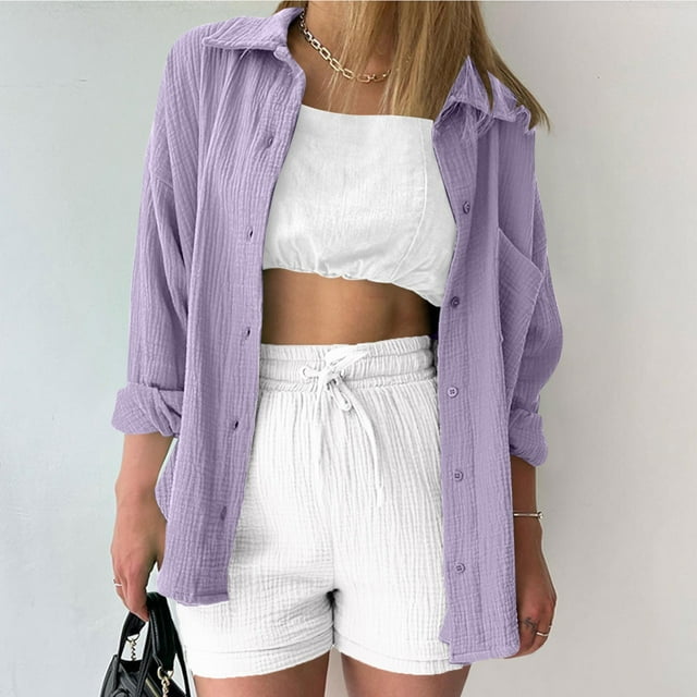 RXIRUCGD Chemise à Manches Longues pour Femme, Violet, Taille : 2TG