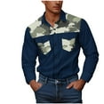 thumbnail image 2 of Cowboy Shirts for Men Western Long Sleeve Big and Tall Camouflage Print Work Shirt Button Down with Two Pockets Workwear Dark Blue M, 2 of 5