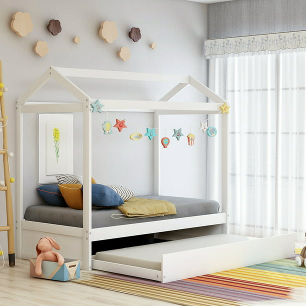 Euroco Pine Wood Twin Size Kids Beach, Children S Bunk Beds With Trundle