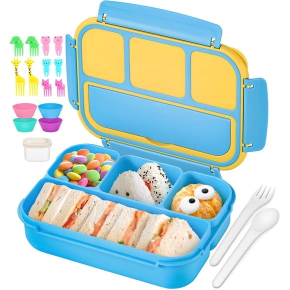 Caja de Almuerzo Bento QQKO con 4 Compartimentos + Accesorios 1.2L Azul