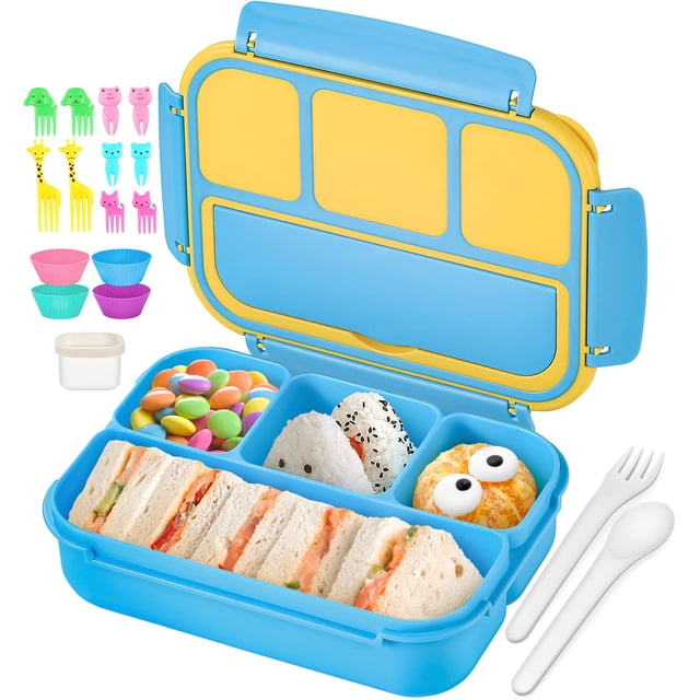 Caja de Almuerzo Bento QQKO con 4 Compartimentos + Accesorios 1.2L Azul