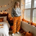 thumbnail image 4 of Womens Halloween Pajama Pants Soft Flannel Funny Bat Print Pj Bottoms | Halloween Costumes Women, Drawstring Waist, Straight Wide Leg, Cute Ghost Print, Loose Fit, Lounge, for Sleep Earthy Yellow,XL, 4 of 6