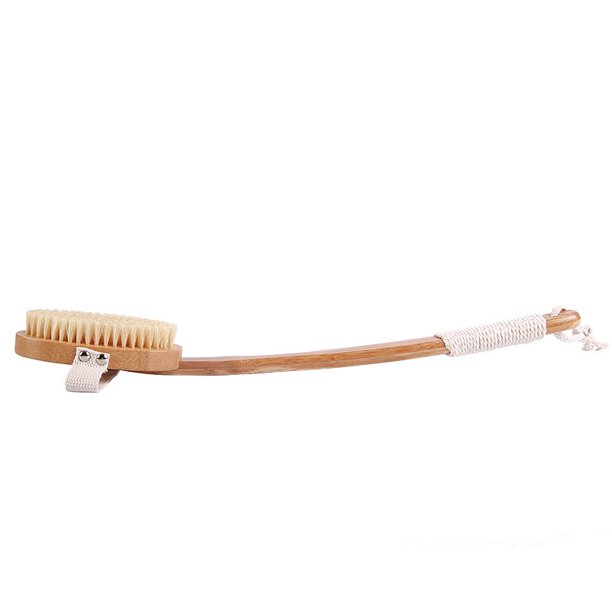 Cepillo de baño Cepillo de ducha antideslizante de mango largo curvo de madera para exfoliar, fregador de cerdas naturales para uso en la espalda mojado o seco XianweiShao 9024715976581