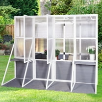 8.66' x 8.2' x 6.46' Walk-in Polycarbonate Greenhouse for Outdoors, Level 10 Windproof Wooden Lean to Greenhouse with Lockable Door, Large Hot House for Sunroom/Garden/Backyard