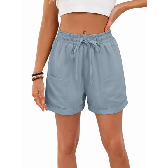 Women'S Shorts Casual Summer Shorts High Waisted Comfy Pull on Shorts with Pockets Blue L