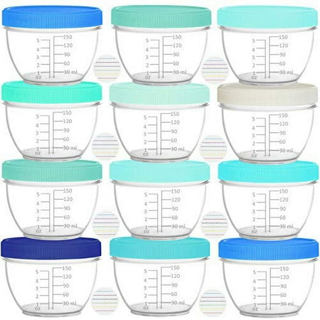 Youngever 18 Sets Baby Food Storage, 6 Ounce Baby Food Containers with Lids and Labels, 9 Coastal Colors