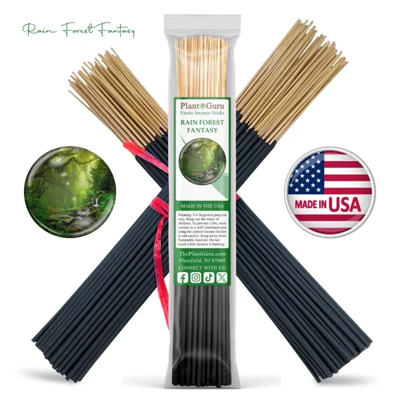 Rain Forest Fantasy Exotic Incense Sticks 11 Inch - Bulk 1 Bundle 45 to 50 Sticks - Natural 11" Long Lasting Aroma That Burns for 45 to 60 Minutes.