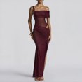 thumbnail image 2 of TaTaai Ladies One Shoulder Sleeveless Solid Color Maxi Dress Ruched Detail Mesh Panel Slim Fit Elegant Formal Wedding Party Wear Gift, 2 of 9