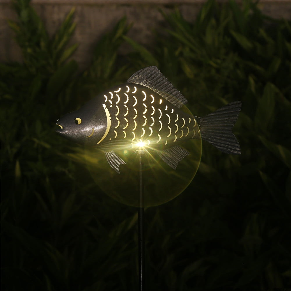 Funny Metal Fish Solar Light Stake Garden Outdoor Decor Pathway Light