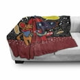 thumbnail image 3 of Indie Soft Flannel Fleece Throw Blanket, Monster City Theme Funny Characters with Speech Bubbles Floral Swirls Hearts Stars, Cozy Plush for Indoor and Outdoor Use, 50" x 70", Multicolor, by Ambesonne, 3 of 6