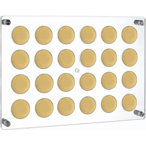 Casino Chip Display Holder for 24 Chips/Coins Wall Mounted Acrylic Poker Chip Display Stand Clear Floating Frame for Collectors Casino Enthusiasts Home Bar or Game Room Decor Clear