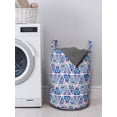 thumbnail image 3 of Ethnic Laundry Bag, Traditional Native Peruvian Culture Geometric Triangles Boho Style, Basket with Handles Drawstring Closure for Laundromats, 13" x 19", Dark Blue and Pale Purple, by Ambesonne, 3 of 4