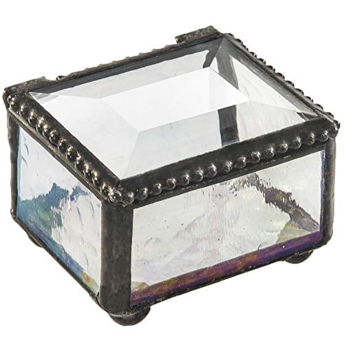 Ring Box Small Glass Jewelry Wedding Engagement Ring Dish Display Keepsake Trinket Case Gift Clear Iridescent Stained Glass J Devlin Box 325