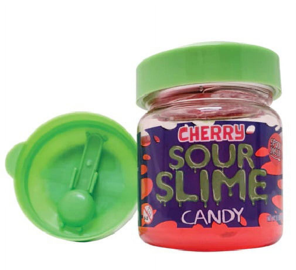 Sour Slime Candy 3.5 Ounce Jars, Sour Green Apple & Soup Cherry Flavors - 9 Count Display Box