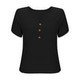 thumbnail image 5 of Summer Saving Clearance Womens Tshirts, Xunlbb Women's Casual Oversize Solid V-Neck Cotton And Linen Hooded Short Sleeve Blouse T-shirt(Black,S), 5 of 6