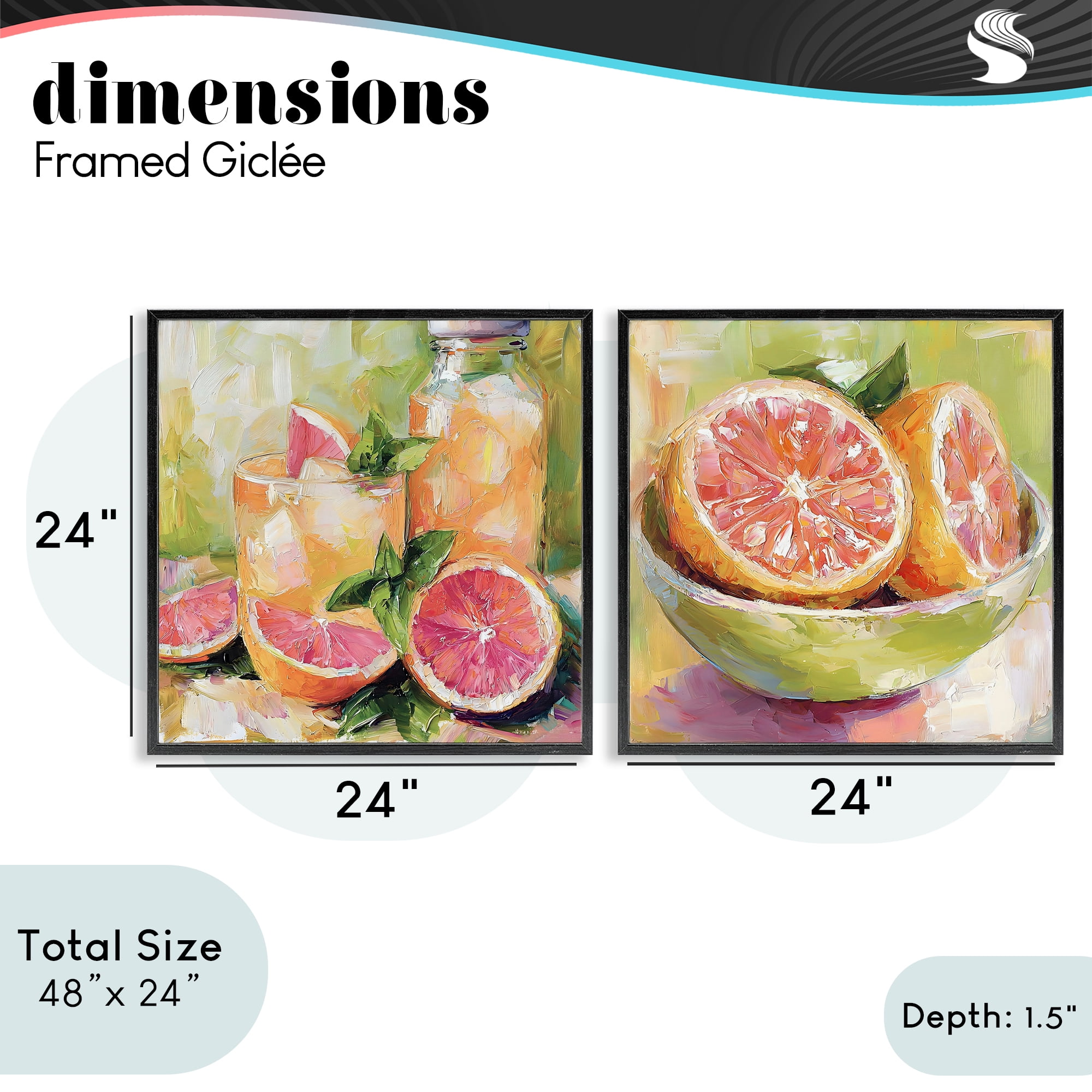 Stupell Industries Grapefruit Drinks & Fruits 2 Piece Black Framed Giclee Art Set, design by Riley B