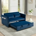 thumbnail image 3 of 3-in-1 Convertible Futon Sofa Bed, 55" Velvet Loveseat with 2 Pillows, Adjustable Reclining Backrest &amp; Side Pockets, Modern Blue Couch for Living Room, 3 of 11