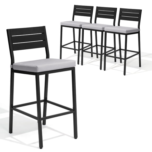 Pellebant Outdoor Bar Stools Set of 4, Bar Height Patio Chairs with Cushions, Gray