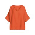 thumbnail image 7 of MORESEC Women's V Neck T-Shirt Cotton Linen Short Sleeve Flowy Casual Blouse Top Solid Basic Tee For Party Outfit And Daily Wear, Orange M, 7 of 7