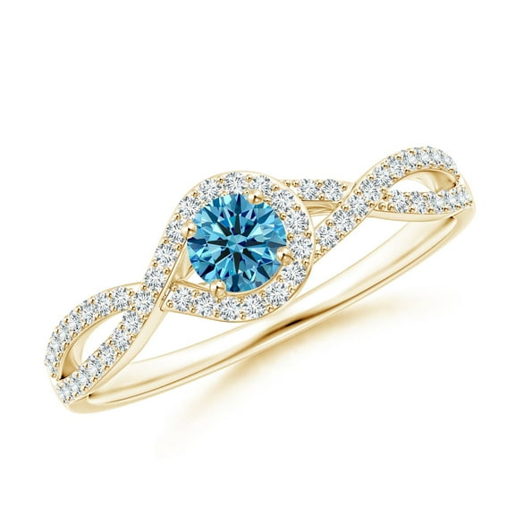 ANGARA Criss Cross Infinity Halo Lab Grown Blue Diamond Ring for Women in 14K Yellow Gold (Size-4mm| Clarity-VS) | April Birthstone, Anniversary, Jewelry Gift for Women | Lab-Grown Blue Diamond Ring