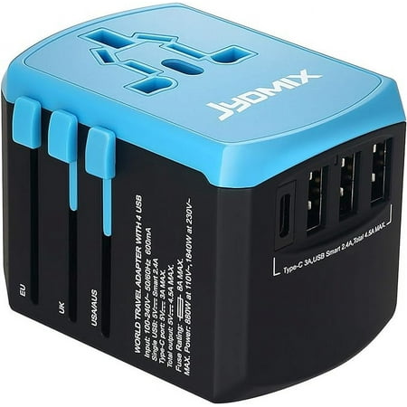 All in One Universal USB Travel Power Adapter with 3 USB Port and Type-C International Wall Charger Worldwide AC Power Plug 8 Pin AC Socket for Multi-Nation Travel UK, EU, AU, Asia