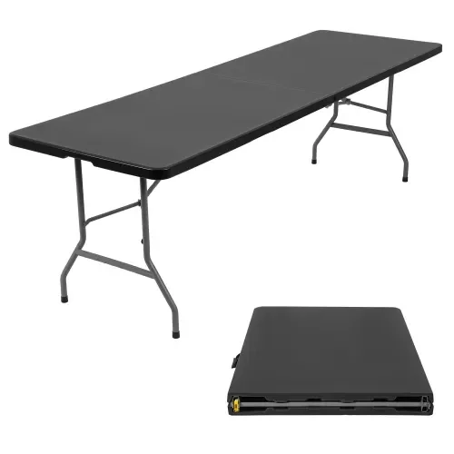 8 ft Portable Folding Table, Heavy Duty Plastic Foldable Table with Carrying Handle, Outdoor Indoor Plastic Dining Table for Camping and Party Picnic, Black