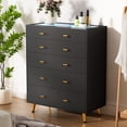 thumbnail image 2 of Cyehnenx Black 5 Drawer Dresser Tall Chest of Drawers for Bedroom & Closet Island with Glass Top & Jewelry Storage & Glass Dresser, 2 of 10