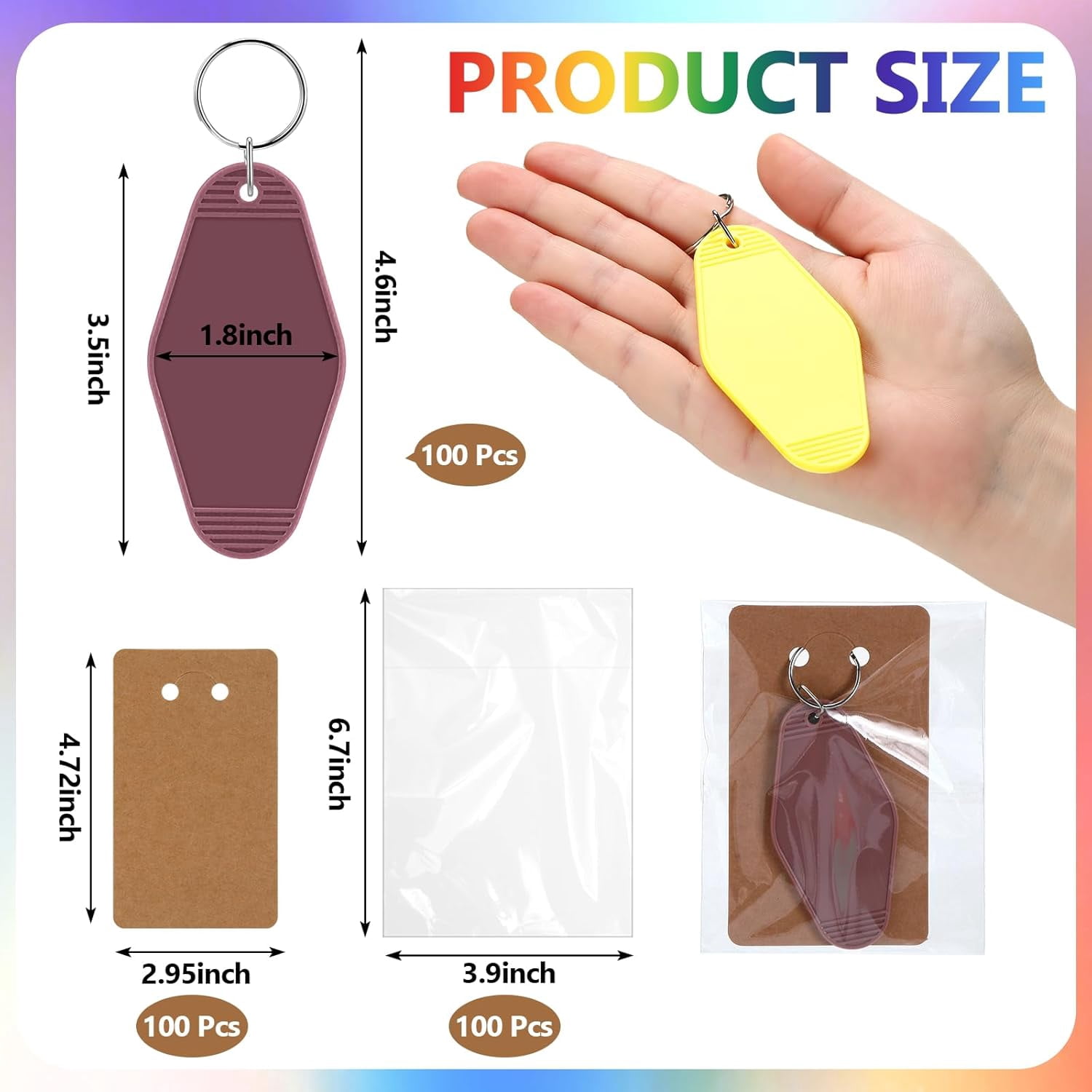 300 Pcs Blank Motel Keychain 25 Colors Sublimation Hotel Keychain Include 100 Vintage Rhombus Hotel Key Chains 100 Display Card 100 Packing Bag for DIY Craft Ornament Luggage Tag