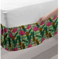 thumbnail image 2 of Flamingo Bed Skirt, Tropical Animals on Striped Background with Pineapples Banana Leaves Grunge Look, Elastic Bedskirt Dust Ruffle Wrap Around for Bedding Decor, 4 Sizes, Multicolor, by Ambesonne, 2 of 2
