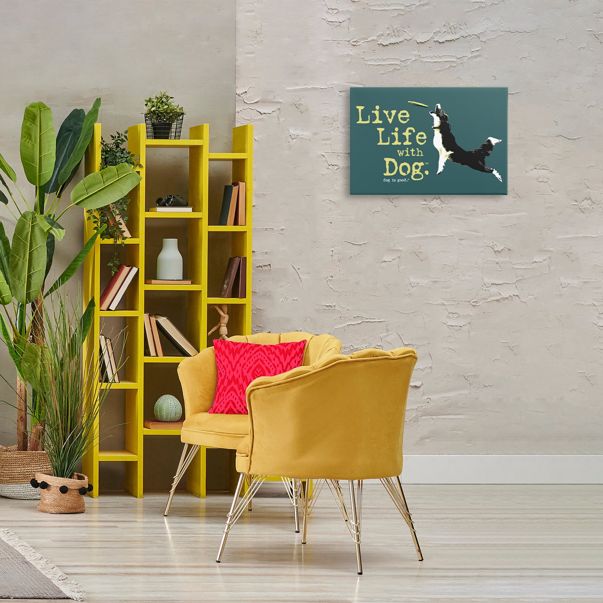 Stupell Industries Dog Playing Fetch Phrase Animals Painting Wrapped Canvas Art Print Wall Art, 24 x 16