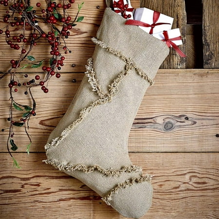 - Natural Tan Farmhouse Christmas Decor Burlap Natural Fabric Loop Cotton Reverse Seams Cotton Burlap Solid Color Stocking