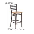 thumbnail image 2 of HERCULES Series Clear Coated Ladder Back Metal Restaurant Barstool - Natural Wood Seat, 2 of 9
