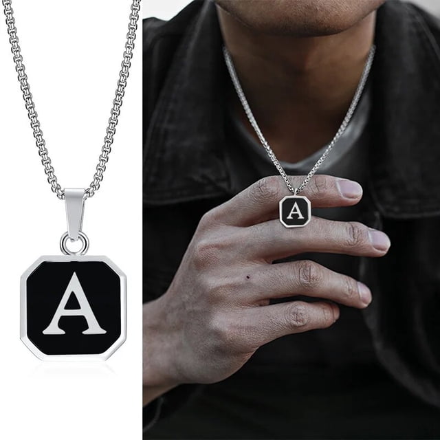 Vnox-Collar con colgante geométrico con letras iniciales de A-Z para hombre, cadena de cuerda cubana con caja, Collar cuadrado Simple de acero inoxidable