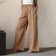 thumbnail image 6 of QATAINLAV Womens Linen Wide Leg Palazzo Pants Summer Button Front Elastic Waist Work Trouser Loose Casual Dress Pants with Pockets Khaki XL, 6 of 7