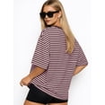 thumbnail image 4 of Gynyvoja Womens Oversized Striped T Shirts Short Sleeve Casual Crewneck Summer Y2K Clothes Pink Coffee M, 4 of 6